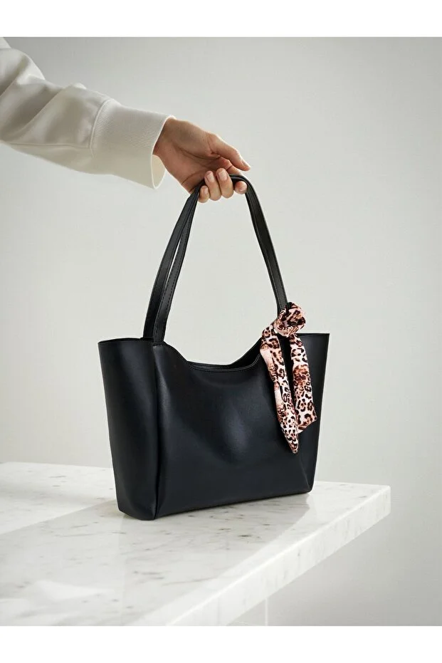 Kadın fularlı Fermuarlı Shopper El Ve Omuz Çantası